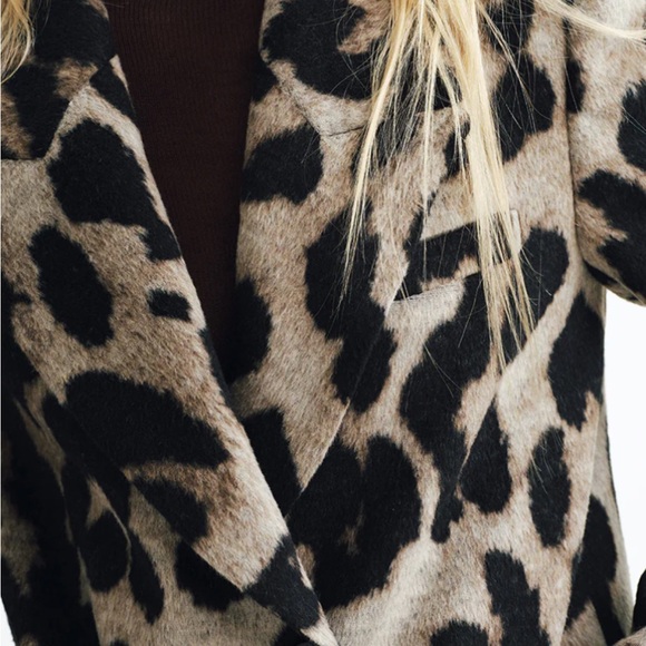 Leopard Blend Breasted Coat Print Coat - Picture 4 of 8